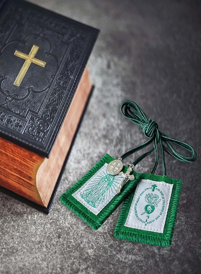 TALPGOD Green Scapular, 3 Pack Bulk Scapulars Catholic Of Immaculate Heart of Mary Green, Escapularios Catolicos Scapular Catholic Necklaces Religious Gift For Women Man With St Benedict Medal Crucifix - Image 5